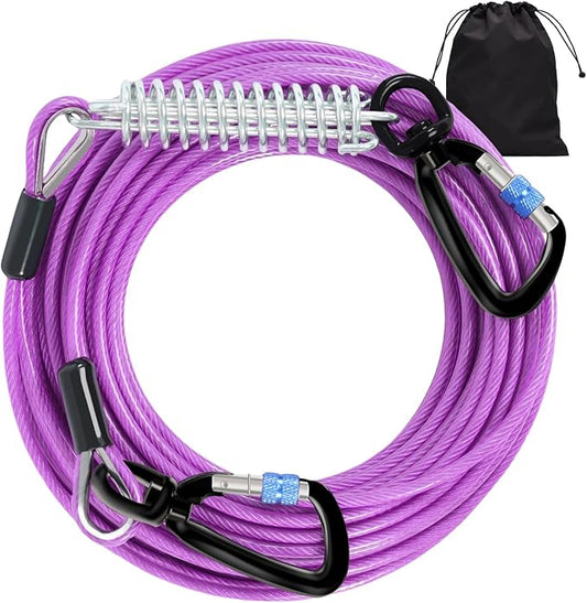 Snagle Paw Dog Tie Out Cable 30FT-1000LBS Break Strength,Heavy Duty Dog Leads for Yard with Shock Absorbing Spring & Swivel Hook,Long Leash Cable for Outdoor Tethering,Dog Line for Small Large Dogs