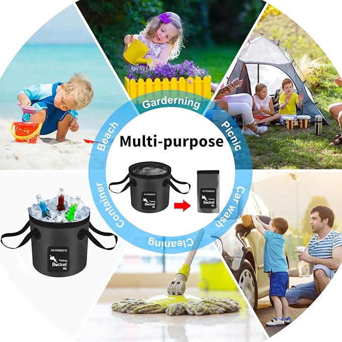 AUTODECO Collapsible Bucket 5 Gallon Container Folding Water Bucket Portable Wash Basin 20L