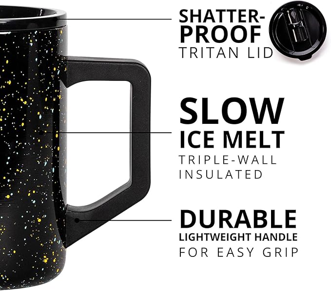 Elemental Insulated Coffee Mug - Triple-Wall Stainless Steel Summit Travel Cup for Hot and Cold Drinks - Thermal Coffee Mug with Lid and Handle for Camping, Office & Travel 16oz - Black Speckle