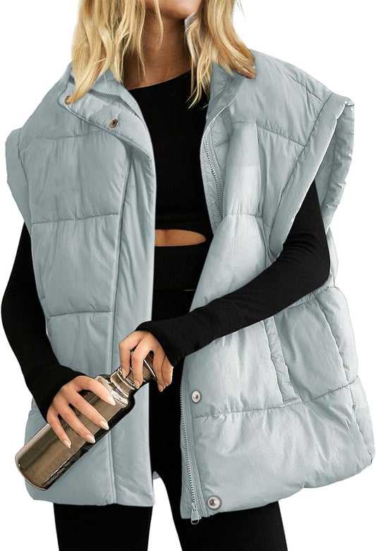 Ainangua Women's Puffer Vest Stand Collar Zipper Sleeveless Jackets Winter Lightweight Vests Warm Padded Jacket Coat