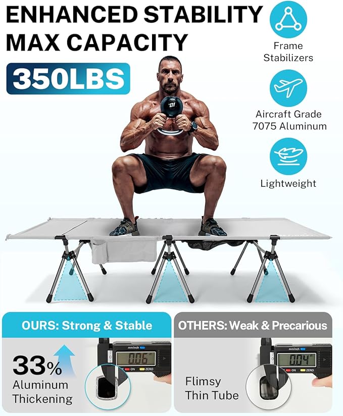 Gonex 31.5" Extra Wide Camping Cot with Leg Extenders 2 in 1 Portable Folding Cot for Adults Height Adjustable Supports 350lbs Sleeping Bed for Backpacking Travel Beach Home, Grey