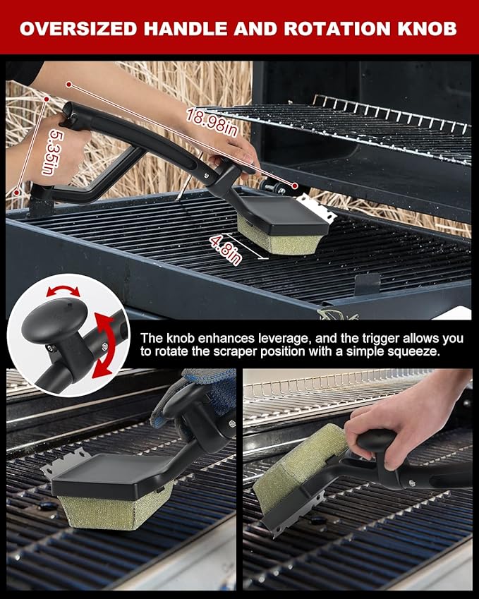 Grill Brush Bristle Free, Steam Grill Cleaner with Scraper for Outdoor Grill, Grill Cleaner Steam BBQ Tool, Safe for Cast Iron & Stainless Steel Grates (Black)