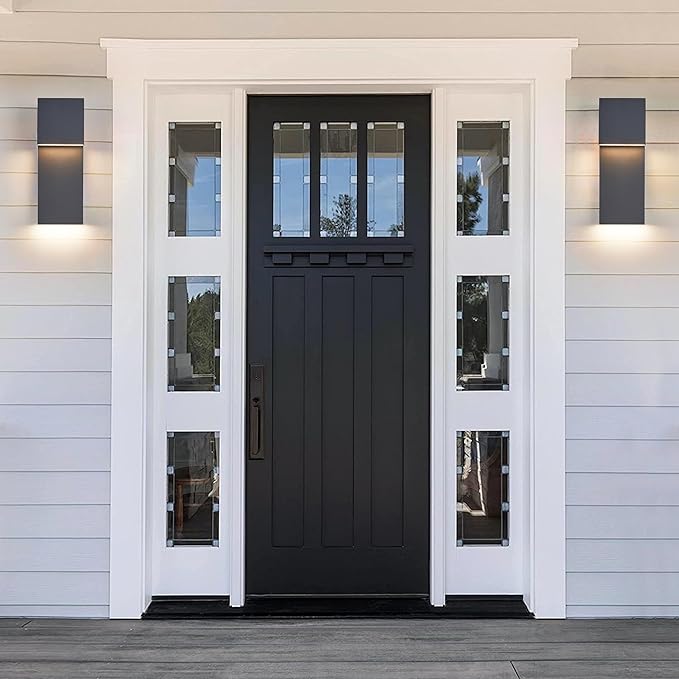 Modern Porch Lights with 2 Pack,Outdoor Indoor Integrated LED Wall Lights,2-Light Total 17W,3000K, Textured Black Finish,Outside Lights Waterproof for House Front Door Patio Garage