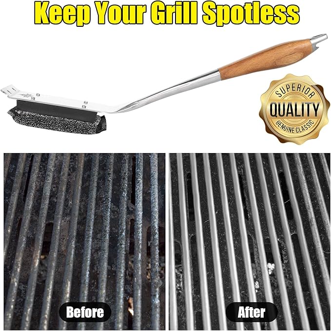 Grill Brush Bristle Free,Unique Steel Fibers Pad [Safe & Efficient] Perfect for Any Grill/Flat Tops Griddles - with 1 Replaceable Head,Grill Cleaner for Outdoor Grill,Gifts for Men/Dad