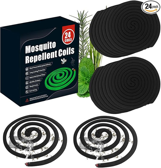 24 Mosquito Coils with 6 Metal Stands, 6-8 Hours/Burn Mosquito Repellent Outdoor Patio, Garden, Camping & Backyard Mosquitoes Repelling, Natural Mosquito Repellent Coils Safe for Kids & Pets