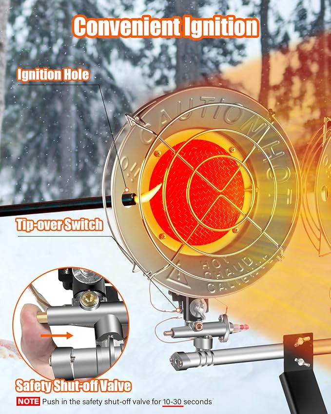 30000 BTU Propane Tank Top Heater Portable Vent Free Natural Gas Heater for Outdoor & Indoor Use, Large Safe Space Heater for Garage RV Camping Tent Hunting Ice Fishing Emergency Power Outage