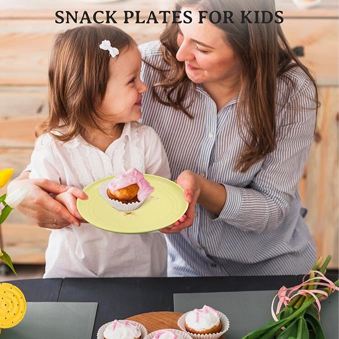 Appetizer Plates Set of 8-6 Inch Wheat Straw Dessert Plate - Unbreakable Snack Plates easy to clean - Small Plate for Kitchen. White-Yellow-Orange-Blue