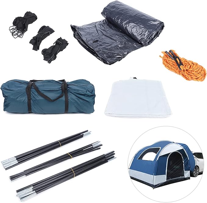 Universal SUV Camping Tent Outdoor Car Tent White Green SUV Tent Car Camping Car Tent Accommodate 4 People Large Size Tailgate Shade Awning Tent for Fishing, Wild Survival