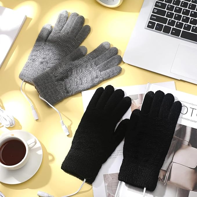 Bencailor 2 Pairs Usb Winter Heated Gloves Mitten Hand Washable Knitting Touchscreen Laptop Gloves