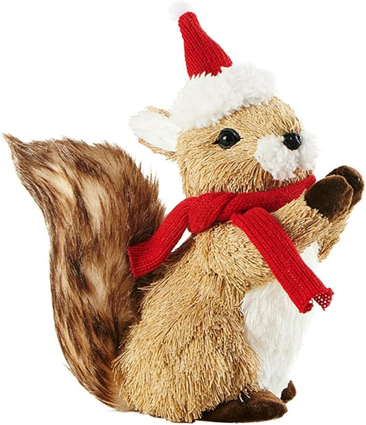 naturevibe 9.4 Inches Sisal Squirrel Figurine for Rustic Christmas Decorations, Woodland Animals with Holiday Accent as Christmas Table Decor or Farmhouse Decor