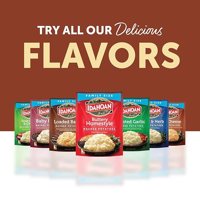 Idahoan Four Cheese Mashed Potatoes Family Size, 8 oz Pouch (Pack of 8)