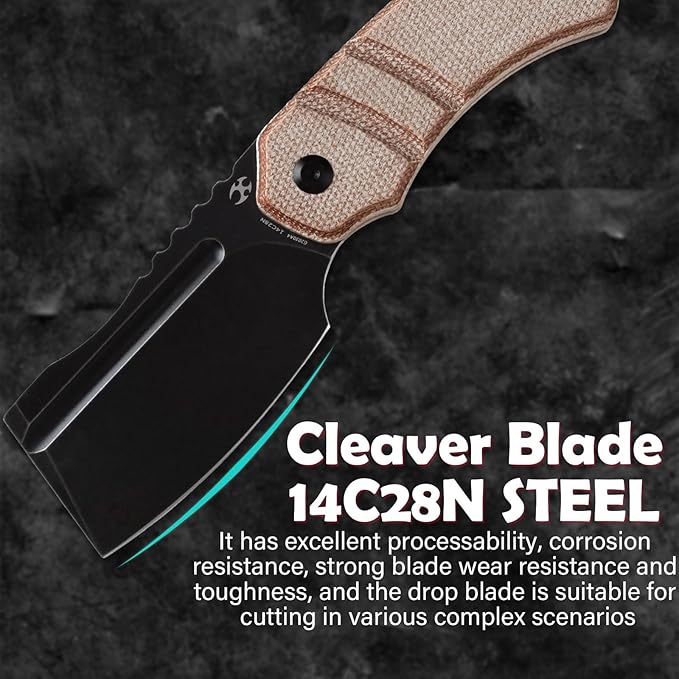 KANSEPT Knives Korvid S Fixed blade Knife with 2.9''14C28N Blade Cleaver Brown Micarta Handle, Kydex Sheath for Everyday Carry G2030A4