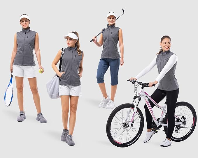 33,000ft Women's Lightweight Running Vest Outerwear with Pockets, Windproof Sleeveless Jacket for Golf Hiking Travel
