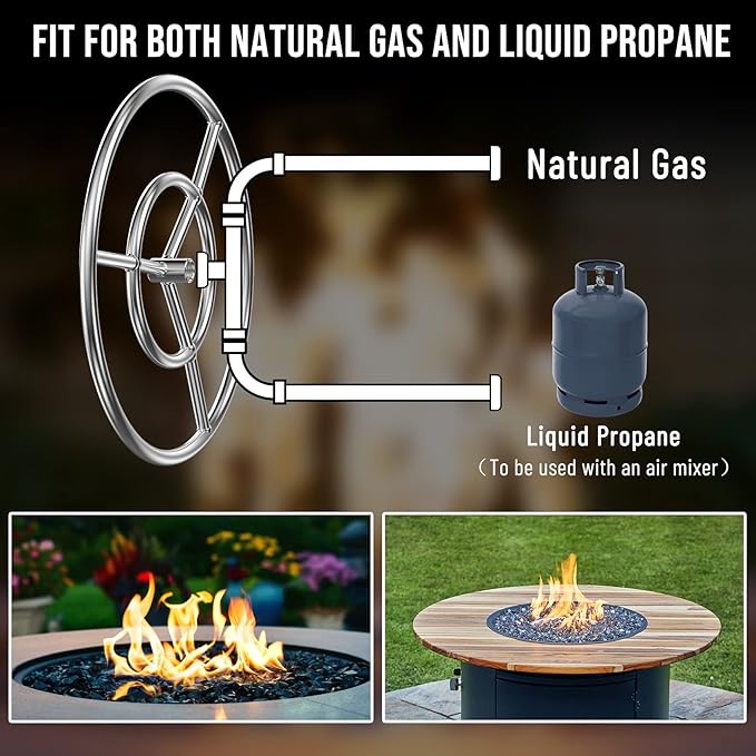 Skyflame 18-Inch Round Fire Pit Burner Ring for Natural Gas/Propane Fire Pit, 304 Stainless Steel…