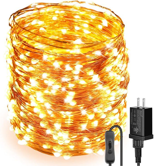 Moobibear Ultra Long LED String Lights 164ft 500 LEDs Copper Wire Lights, UL Listed Plug in Warm White Fairy Lights with ON/Off Switch for Bedroom Patio Wedding Party Valentines Day Decor