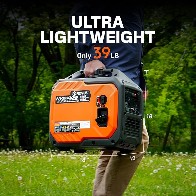 NOVUS 2300-Watt Portable Inverter Generator with CO Sensor, Gas Powered, RV Ready, Quiet and Lightweight for Home Backup, Outdoor Camping, Parallel Capable, EPA Compliant