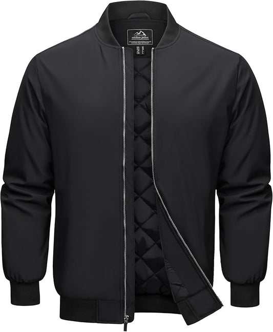 Cotrasen Men's Bomber Jacket Full Zip Windbreaker Warm Winter Windproof Casual Outwear Padded Lined Coats