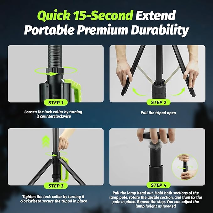 Rechargeable Telescopic Camping Light, 3000LM LED Work Lights on Stand, 8.4 FT Hight Light Ranger 80 FT Portable Outdoor Light, Quick Setup Tripod Light for Outdoor, Jobsite, Emergency