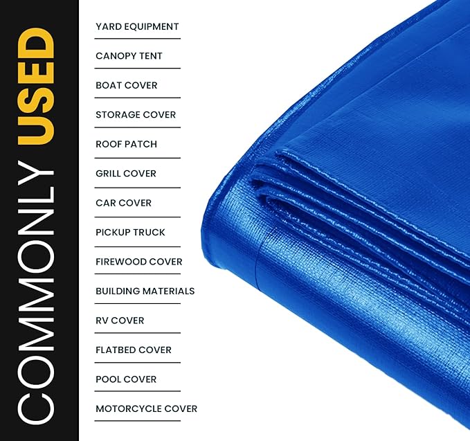 PROTARP Extra Heavy Duty 16 Mil Tarp Cover, Waterproof, UV Resistant, Rip and Tear Proof, Poly Tarpaulin with Reinforced Edges for Roof, Camping, Patio, Pool, Boat. (Blue 40′ X 60′)