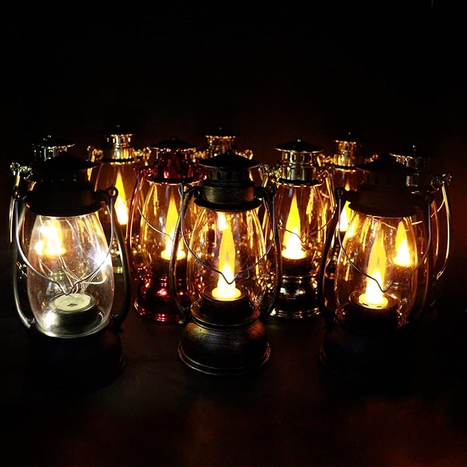 Mini Lanterns 12-Pcs LED Small Lanterns Decorative Indoor Outdoor Hanging Lantern Decorative Candle Lanterns Farmhouse Decor for Weddings Western Camping Party Halloween Christmas Decorations