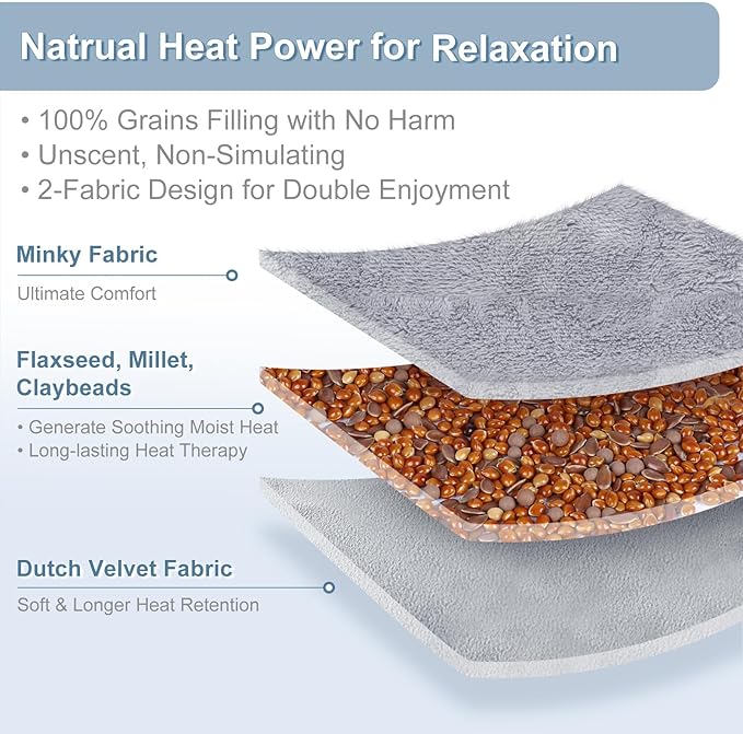 SuzziPad Microwavable Heating Pads for Neck and Shoulder Back Discomfort, 7x16 Fatigue Soothing Heated Pad Microwave, Moist Hot Packs, Unscented Heat Pack for Aches, Sore Muscle, Gray