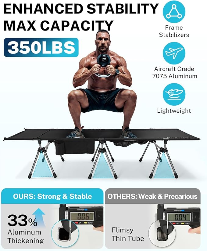 Gonex Camping Cot with Leg Extenders 2 in 1 Portable Ultralight Folding Cot for Adults Adjustable Height Supports 350lbs Sleeping Bed for Backpacking Travel Beach Home 74.8"x27.5"(Black, 1 PCS)