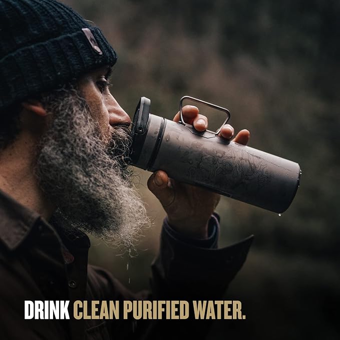 GRAYL UltraPress Titanium 16.9 oz Water Purifier & Filter Bottle for Hiking, Backpacking, Survival, Bushcraft, Travel (Olive Drab)