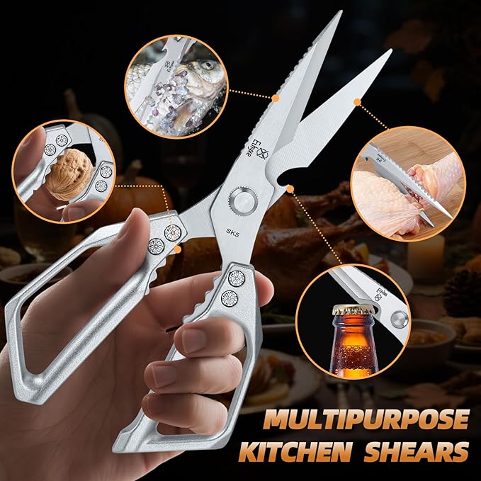 Kitchen Scissors Set - Heavy Duty Japanese Style, Dishwasher Safe, All Purpose Meat Cutting Shears, Sharp Food Scissors for Chicken Bones, Turkey, Fish & Vegetables
