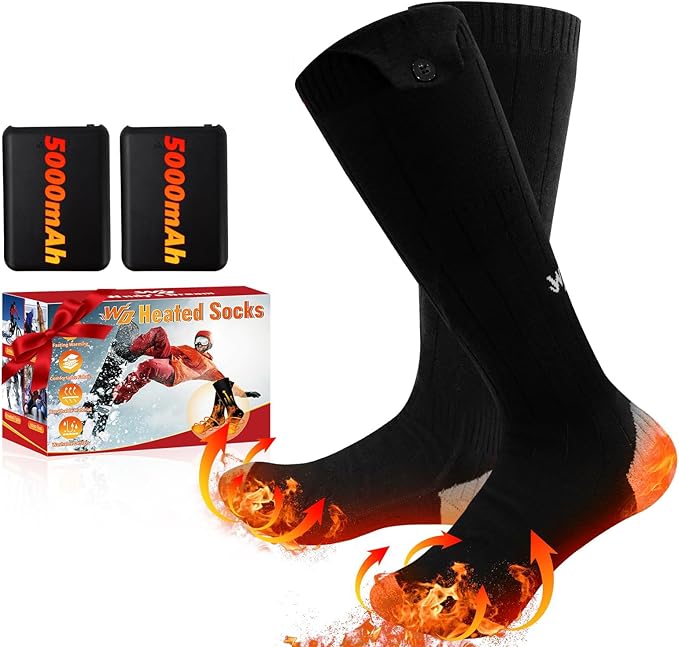 Heated Socks for Men Women, Rechargeable Electric Heated Socks, 5000mAh Washable Heated Socks, Long Life Up to 150 ℉, Large Heating Area Foot Warmer for Outdoor Work Skiing Camping Fishing Hunting