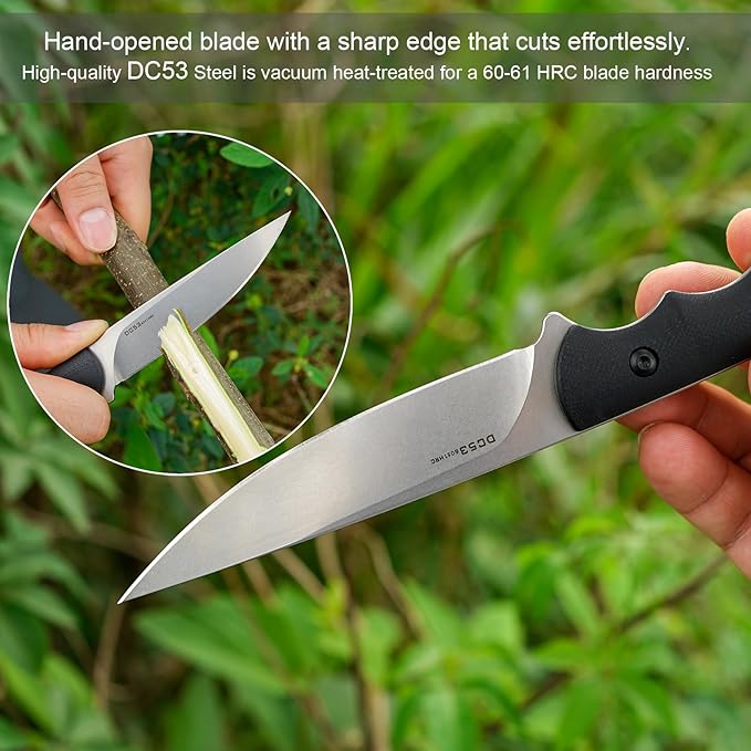 Fixed Blade Knife,3.86inch DC53 Steel Blade and G10 Handle,with Kydex Sheath,Fixed Blade EDC Tactical Knife for Men Women, Outdoor Hunting Hiking Survival Camping Knives.