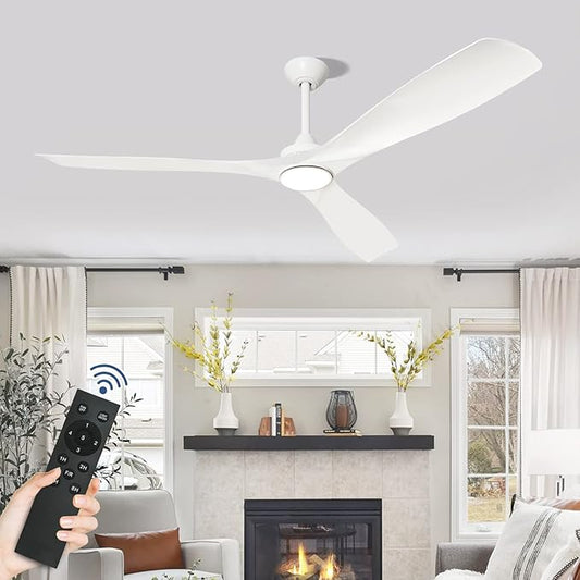 3 Blades Ceiling Fans with Light: White Ceiling Fans with Reversible DC Motor 5 Speed - 60 Ceiling Fan with Remote for Indoor Outdoor Covered Patios