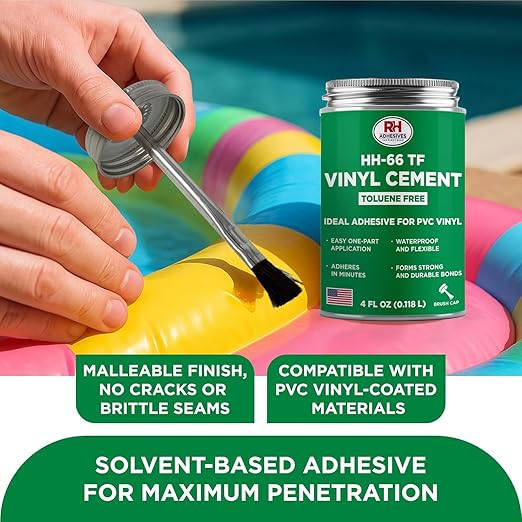 HH-66 Toluene Free Vinyl Cement, 4 oz. can - Vinyl Adhesive, Cement Glue, Repair Glue, Inflatables, Pool Liner, Tarps, Tents, Awnings, Mats, Covers, Waterproof, High Strength, RH Adhesives