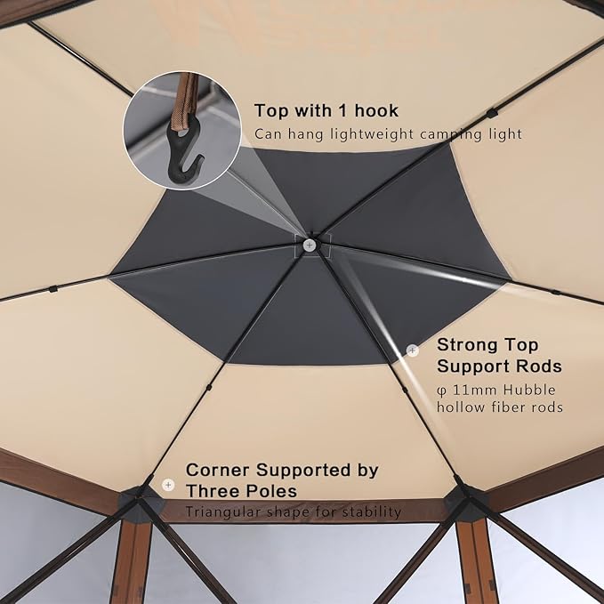 MASTERCANOPY 10x10FT Pop Up Gazebo Screen Tent - Instant Screen House with Netting, Quick Set, Outdoor Canopy Shelter with Carry Bag for Camping, Backyard & Patio (Beige&Coffee)