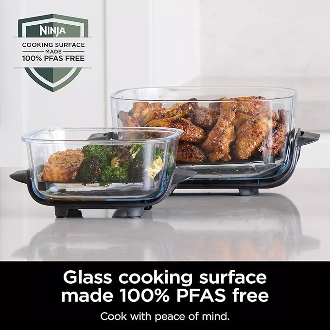 Ninja Crispi 5-in-1 Portable Glass Air Fryer Cooking System, 1500W, 6-Cup, 4-Quart & 2.5-Quart TempWare Containers With Lids, Microwave, Freezer & Dishwasher Safe, Blue, FN103CO