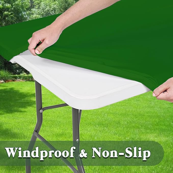 10 Pack Picnic Fitted Table Cover for 8 Foot Tablecloth for Rectangle Tables Waterproof Stretch Washable Folding Indoor and Outdoor Spandex Table Cloth for Camping Banquet Parties (Green,30" x 96")