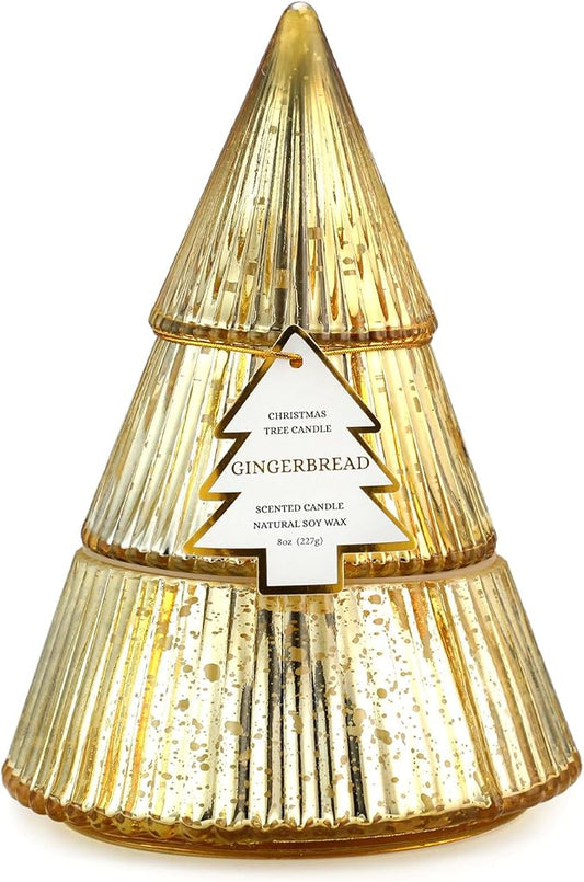 Christmas Tree Candles, Gingerbread Scented Candle, Gold Xmas Tree Shaped Candle, Christmas Home Table Decor Gifts for Women