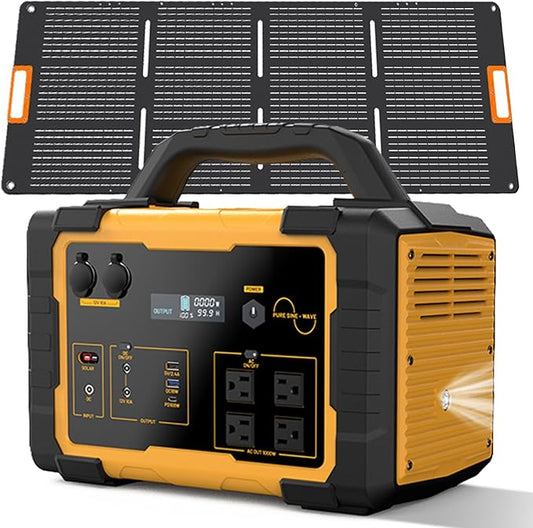 1000W Solar Generator Portable Power Station with Solar Panel Included, 1024Wh LiFePO4 (LFP) Battery Powered Generator with 120V AC Outlet for RV Camping Outdoor Hiking Emergency Backup Power Outages