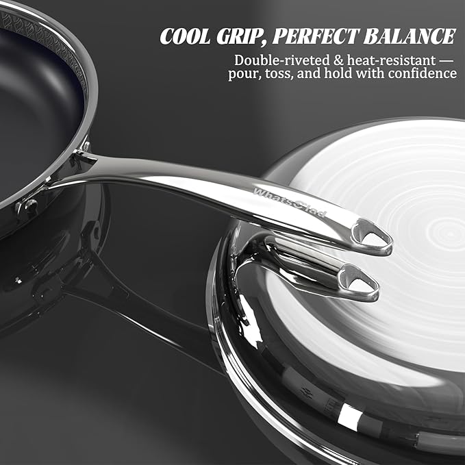 10“ Hybrid Ceramic Nonstick Frying Pan, 3-Ply Stainless Steel Skillet, 2-Layer Nonstick Coating, PFAS & PTFE Free, 9H Hardness & Corrosion Resistance, Dishwasher Safe, Induction Compatible
