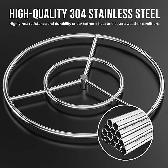 Skyflame 24-Inch Round Fire Pit Burner Ring, 304 Stainless Steel