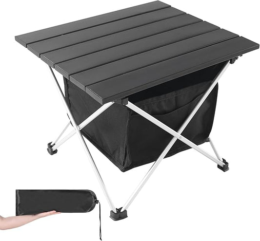 Grope Portable Camping Table Ultralight Aluminum Camp Table with Storage Bag,Beach Table for Sand with Carrying Bag,Prefect for Outdoor,Picnic,BBQ,Cooking,Festival (Black with Storage Bag, Medium)