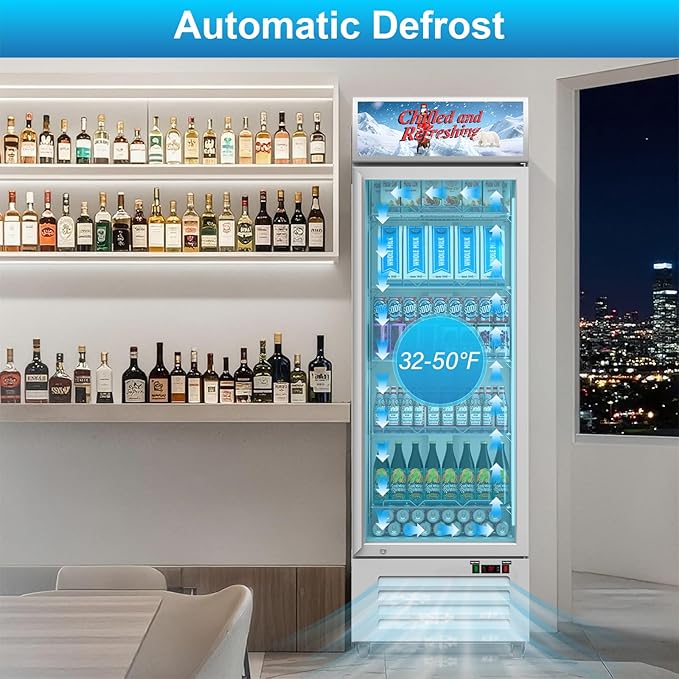 Commercial Beverage Refrigerator with Glass Door, 383L Display Fridge Beverage Cooler with Customizable Lightbox Adjustable Shelves, Drink Fridge Merchandiser for Restaurant Shop, White