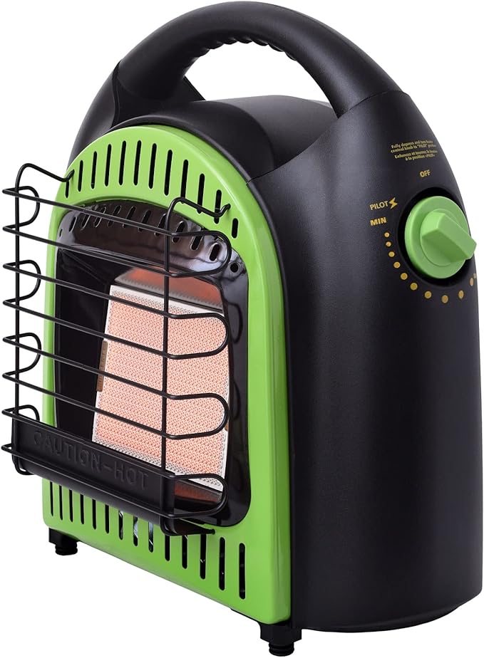 Flame King YSN-CHS10 10,000 BTU Propane Space Radiant Portable Heater Indoor* & Outdoor for Camping, Garage, Ice Fishing, Patio, Green/Black 10K