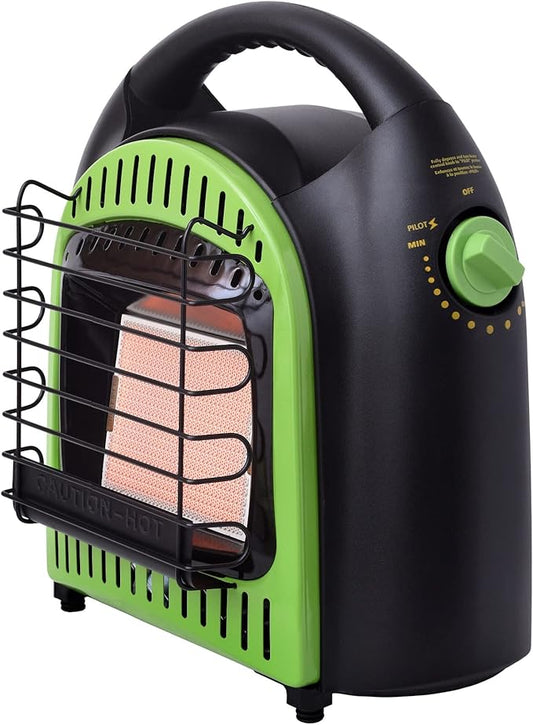 Flame King YSN-CHS10 10,000 BTU Propane Space Radiant Portable Heater Indoor* & Outdoor for Camping, Garage, Ice Fishing, Patio, Green/Black 10K