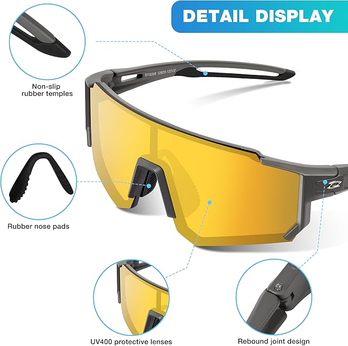RIVBOS Youth Baseball Sunglasses for Kids(Boys&Girls) Polarized UV Protection Cycling Glasses RYS008