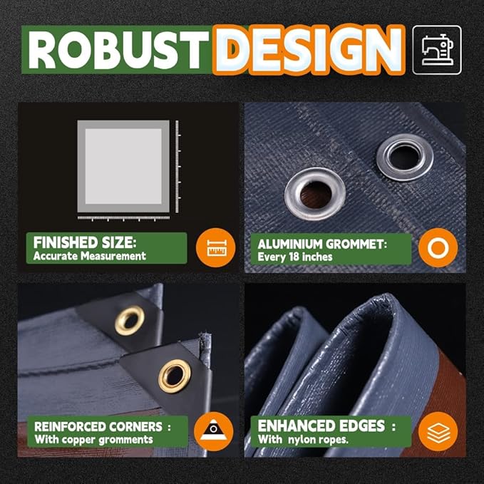 RAINDEWAY Tarp 4x6 Feet Super Heavy Duty Tarp 18 Mil,Small Tarps,UV Resistant,Weatherproof,Multipurpose Waterproof Poly Tarps with Grommets and Reinforced Edges,Brown/Gray
