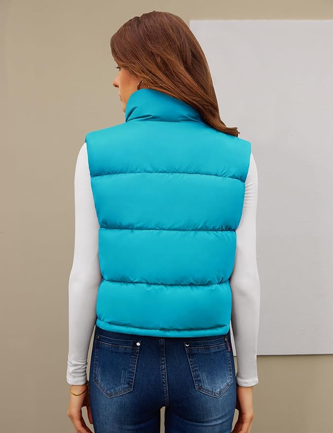 Fengbay Womens Puffer Vest Sleeveless Puffy Cropped Vests Stand Collar Vest Lightweight Bubble Quilted Vests Trendy 2025