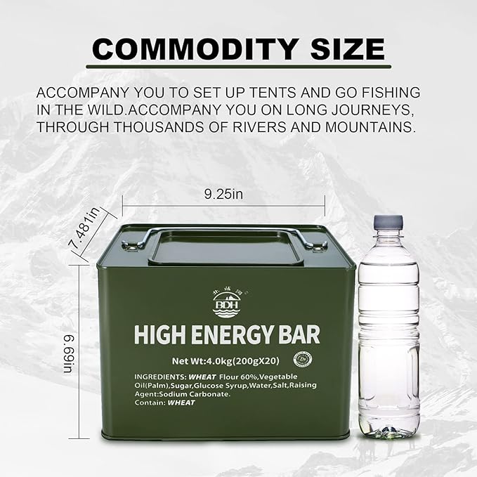 Emergency Food Rations Meal Ready To Eat, Long Self Life 18400 Calorie Survival Tabs Perfect for Camping, Hiking, Army Outdoor Disaster, 20 Pack with Tin Box