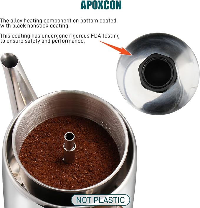 Electric Coffee Percolator Stainless Steel Coffee Maker with Two Heat Resistant Glass Knob & Treated Solid Wood Handle Keep Warm Cordless Serve Elegant Design Coffee Pot On/OFF Switch 8 Cup