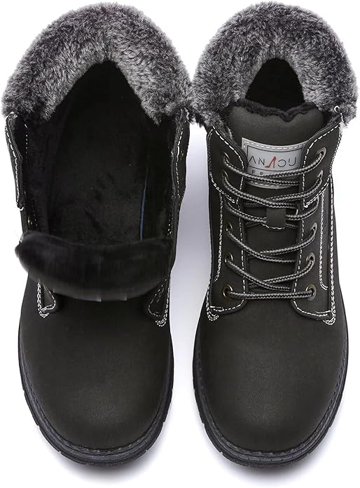 ANJOUFEMME Womens Hiking Snow Winter Boots - Waterproof Work Ankle Boots for Women Comfortable Warm Fur Boots for Backpacking Cycling