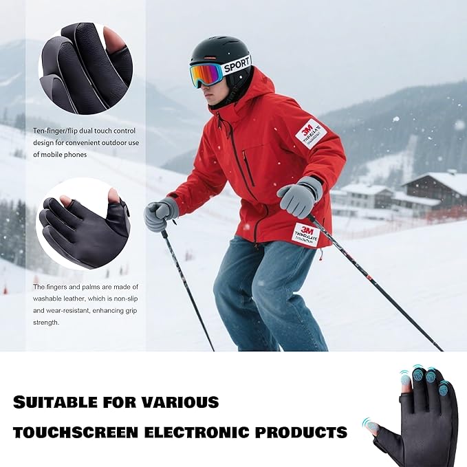 Winter Gloves for Men Women - Touchscreen Thermal Windproof Waterproof Cold Weather Gloves for Dog Walking